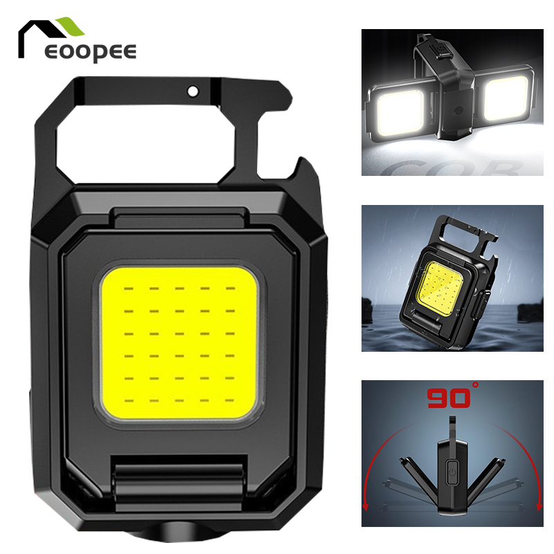 ミニキーホルダー 800mAh COB ワークライト USB 充電式ライトストラップ 90° 折りたたみ式サイド TSuper Bright ポータブルランタン