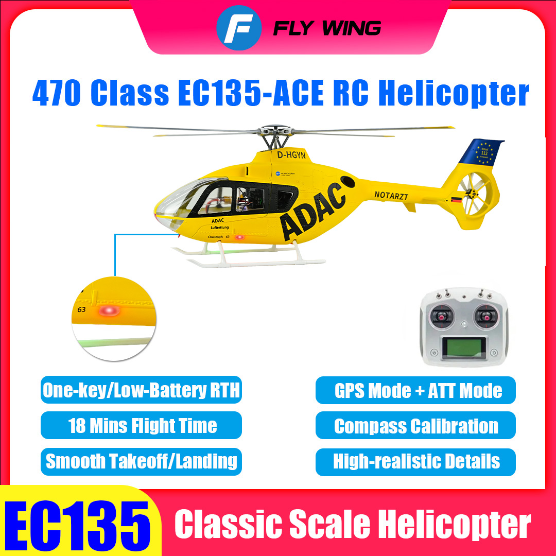 FLYWING EC135 スケールヘリコプター ACE フライト GPS 470 クラス 4 ブレード EC135 RC ヘリコプタースムーズ離陸着陸 6CH RC ヘリコプター