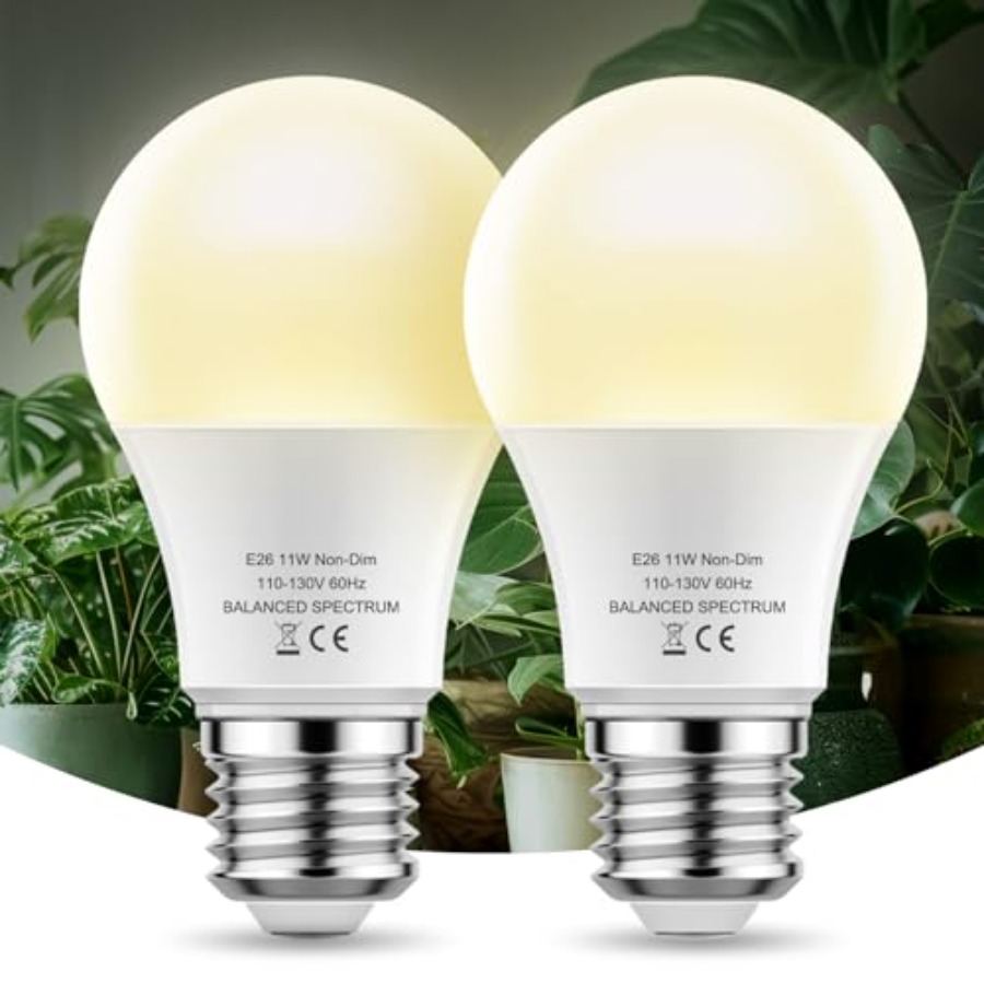 LED 育成電球 A19 - フルスペクトル E26 口金、11W 100W 相当、屋内植物、花、温室用 - 2 パック