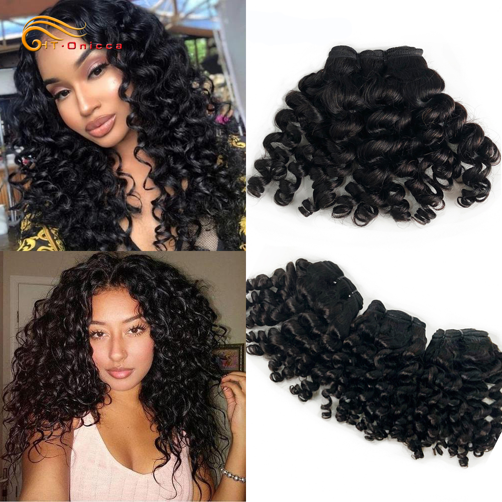 カーリーヘアバンドルブラジル織り 1/3/4 個人毛バンドル弾むカーリーダブルマシン横糸レミーナチュラルヘアエクステンション