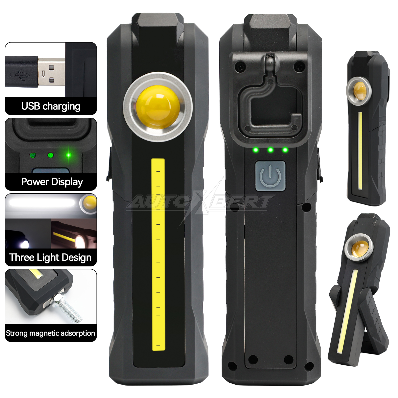 LED Rechargeable Magnetic COB Torch Handheld Inspection Lamp Cordless Worklight Portable Work Lights Shockproof Flashlight 6inch