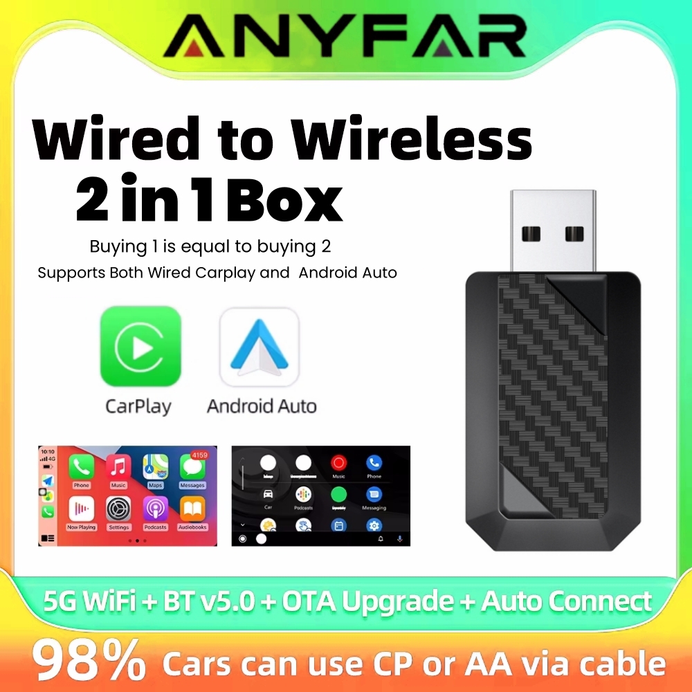 2 in1 有線 - ワイヤレス CarPlay Android Auto アダプター、USB ドングル付き OEM カーステレオ用 スマート ミニボックス プラグアンドプレイ Bluetooth