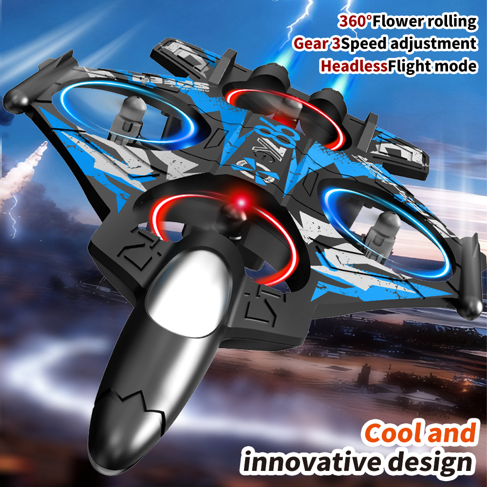 戦闘機ドローン スクリーン付き リモート高度保持 360°スタントロール 2.4G マルチプレイヤープレイ クール LED ライト 初心者向け RC クアッドコプター