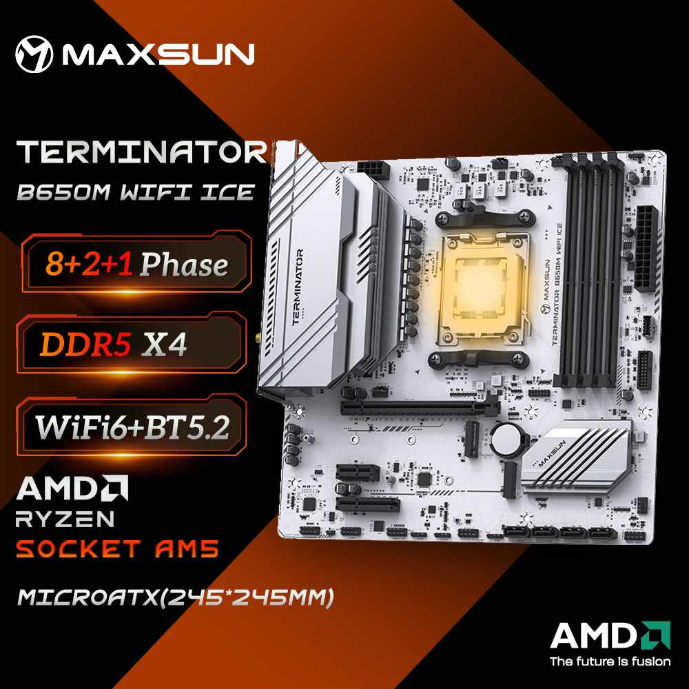 MAXSUN ターミネーター B650M WIFI ICE AMD B650 サポート DDR5 4800/5200/OC Mhz 192GB AMD Ryzen 7000 8000 シリーズ マザーボード ソケット AM5
