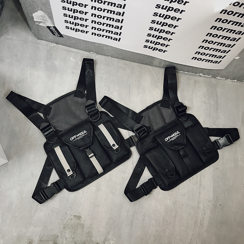 ストリートウェアヒップホップスタイルオックスフォード布バックパックチェストバッグ反射ストリップ付きメンズベストバッグ毎日のスタイリングに