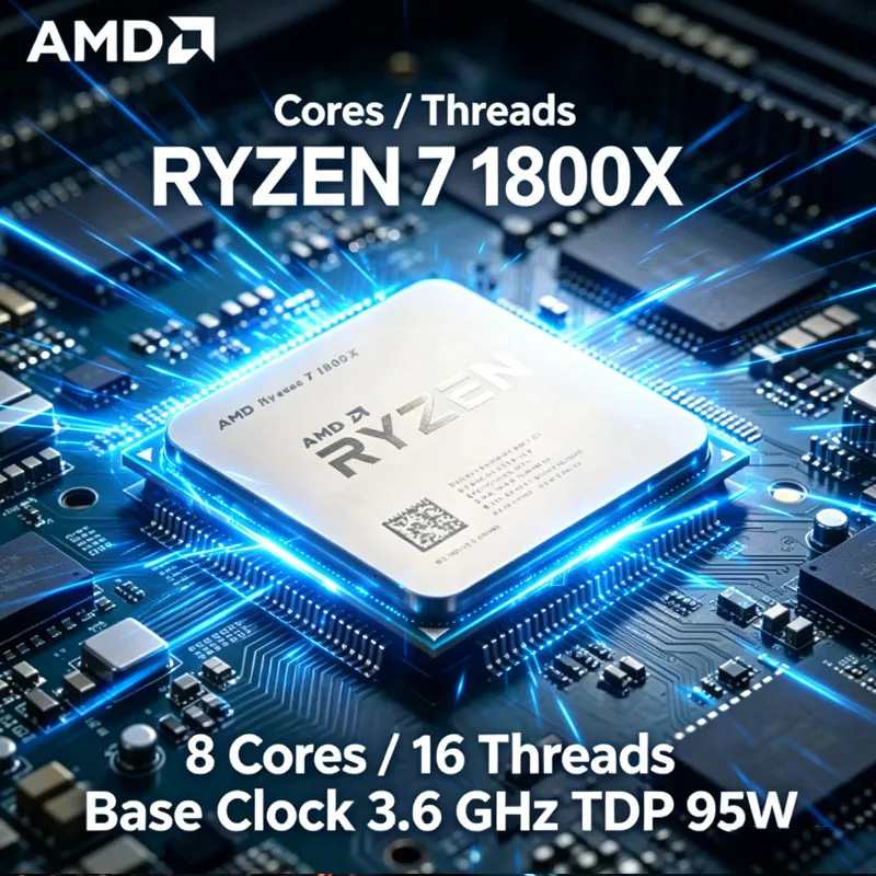AMD Ryzen 7 1800X CPU R7 1800X 3.60GHz--4.0GHz 95W 8コア 16スレッド AM4 TDP 95WCPU プロセッサー ルースパイ