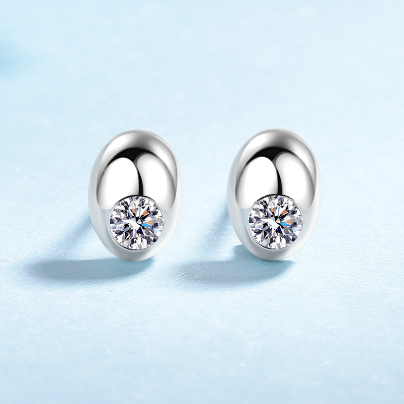 デイリー タイムレス リトル シルバー ビーン シンプル スタッド ピアス 女性用 各 0.2ct モアサナイト PT950 プラチナ |決して年をとらない