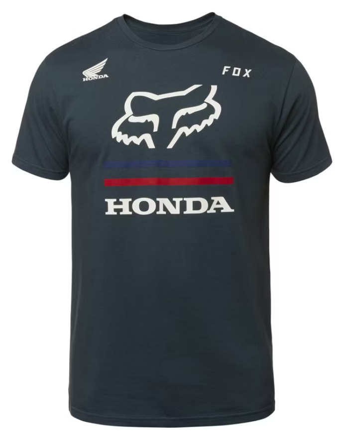 Honda メンズ 夏 クルーネック Tシャツ ストリートスタイル ヘッドグラフィック 赤と青のストライプ カジュアル