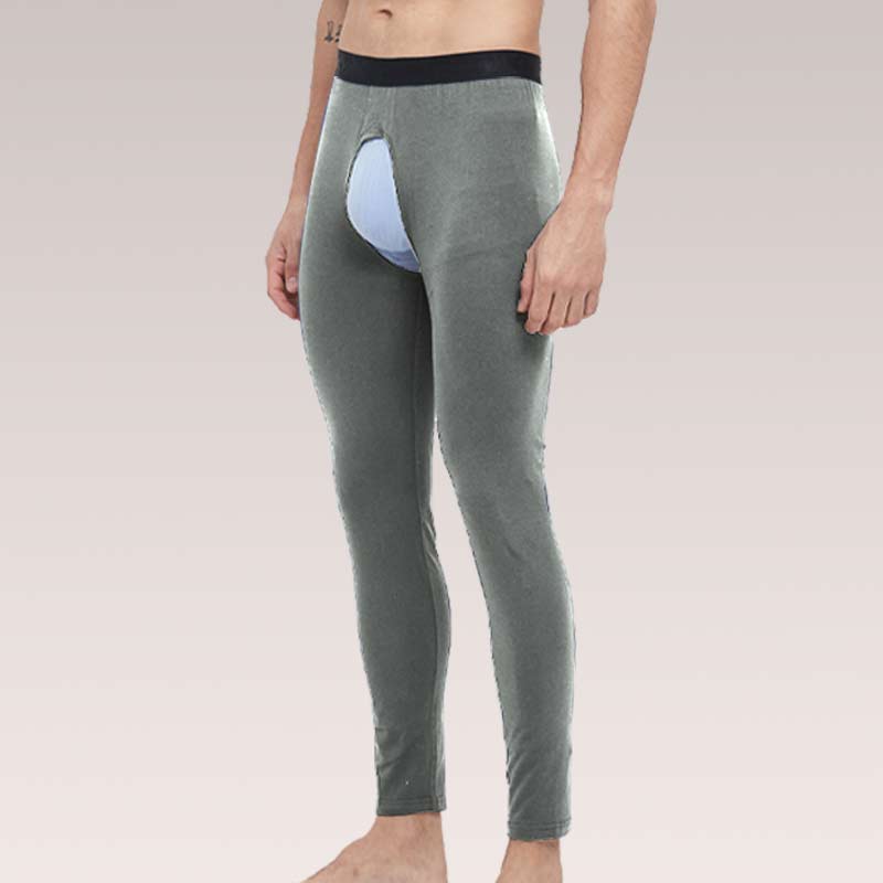 オープンクロッチサーマルパンツメンズ薄手レギンス中高年ロングジョンズ秋冬タイト内糸パンツメンズ綿パン