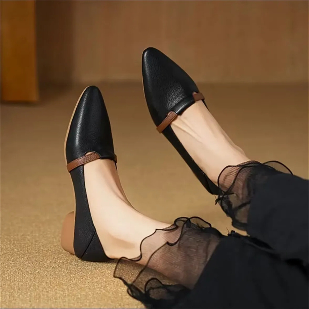 zapatos de mujer 女性ファッション黒プラスサイズ高品質ソフトレザースリップオンスクエアヒール靴レディースカジュアルブラウン靴 b610