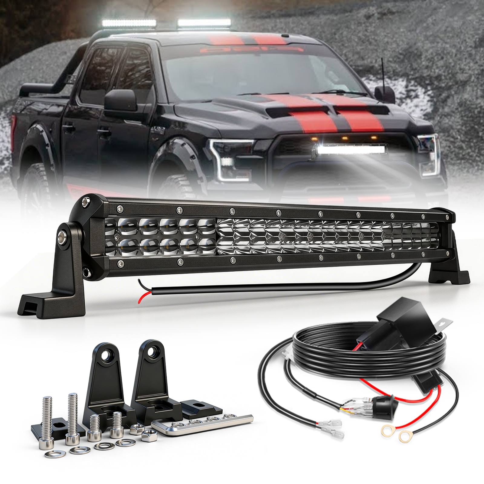 HAOLIDE 2 列 15 インチ 20 インチ 24 インチ LED ワークライトバー 6500K 車の運転ライトスポットフラッドコンボビーム超高輝度オフロード使用