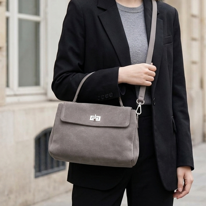 Hifashion スエード牛革トップハンドルバッグ女性のためのヴィンテージデザイナーフラップクロスボディ財布ソフトサッチェルロックオフィスハンドバッグ