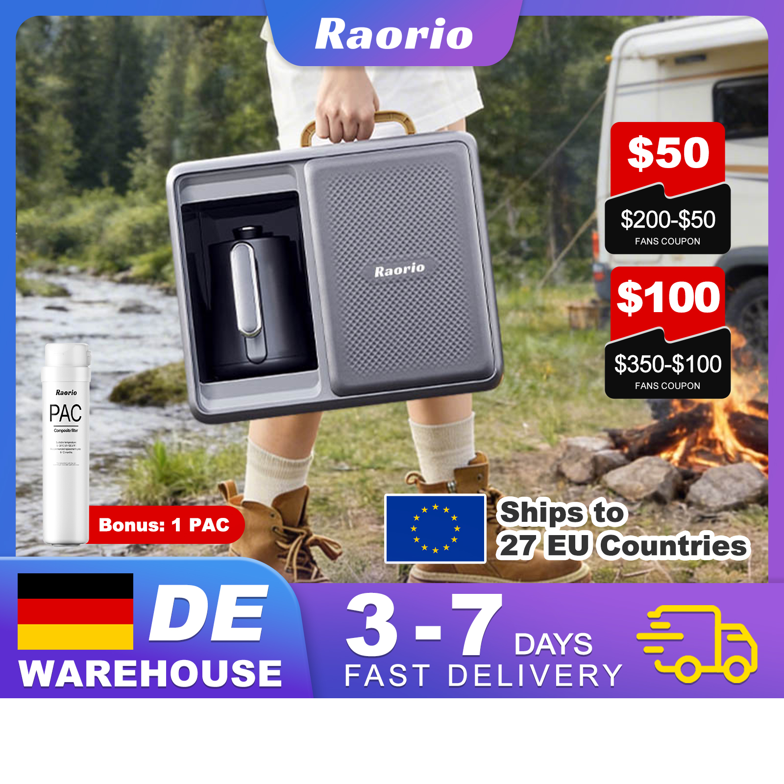 Raorio ポータブル屋外キャンプ水飲料機インテリジェント逆浸透システム加熱水 5 段階 UV 浄化