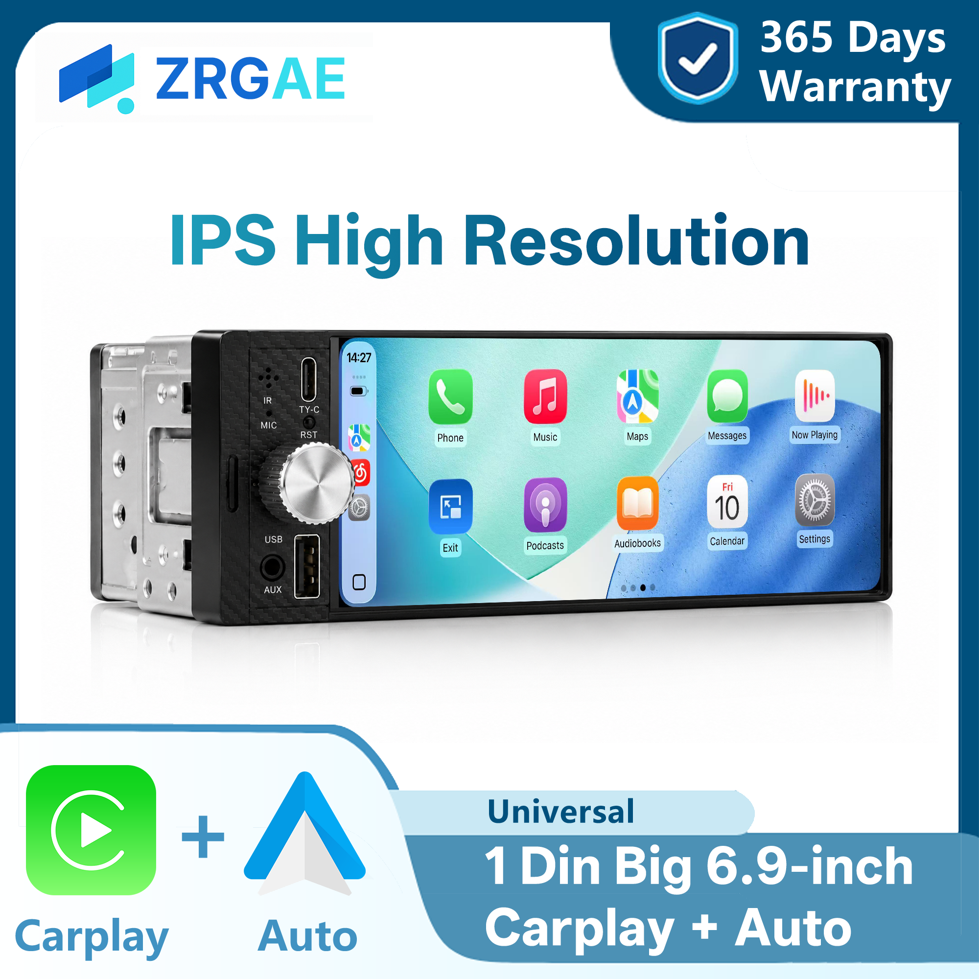 6.36 インチ 1Din カーステレオ ラジオ ワイヤレス CarPlay Android 自動 MP5 プレーヤー 1280x480 タッチ スクリーン FM マルチメディア レシーバー