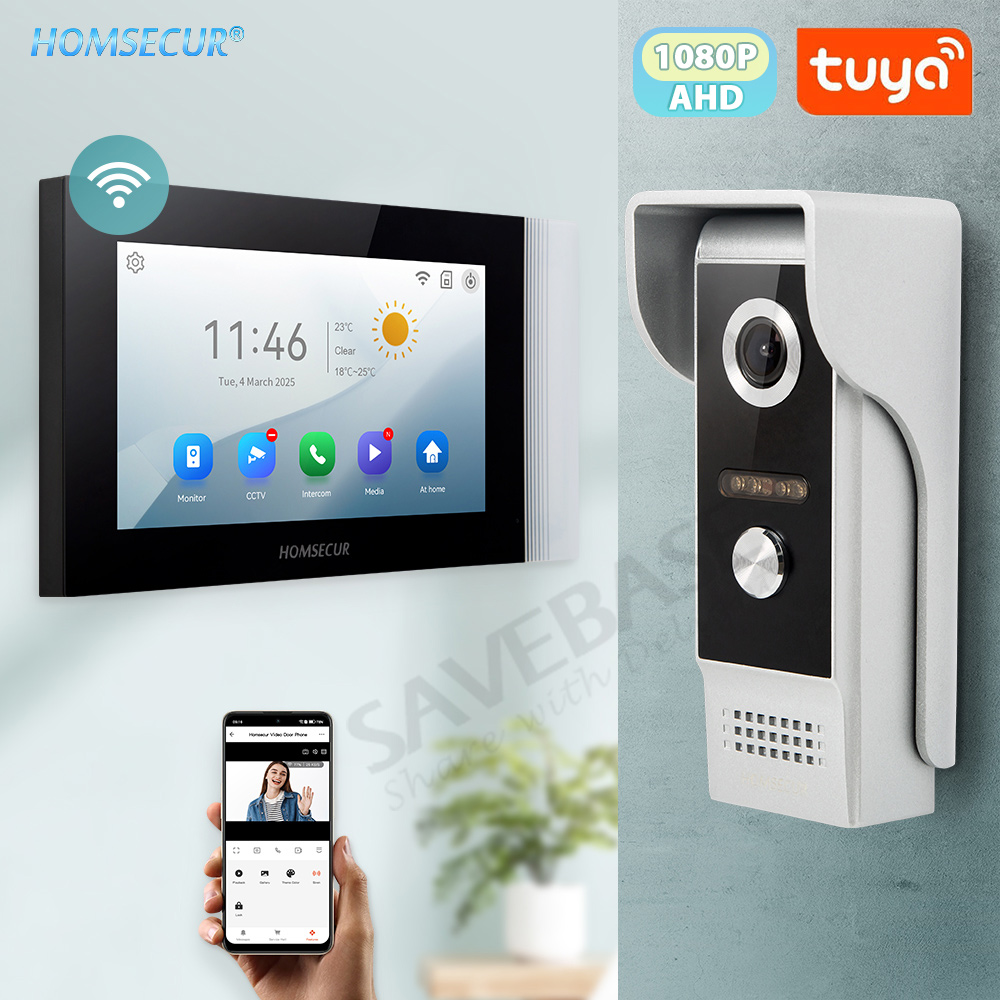 HOMSECUR 7 インチ WIFI Tuya アプリ 4 線ビデオ ドアホン インターホン システム ドアベル カメラ 1 台 屋内モニター 1 台