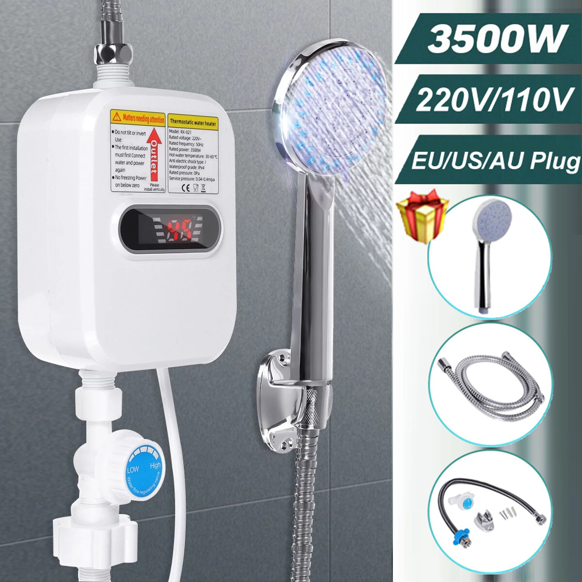 EU/米国プラグ 3500 ワット電気サンキューミニインスタント給湯器 220/110V 浴室の蛇口タップ加熱 3 秒インスタント加熱