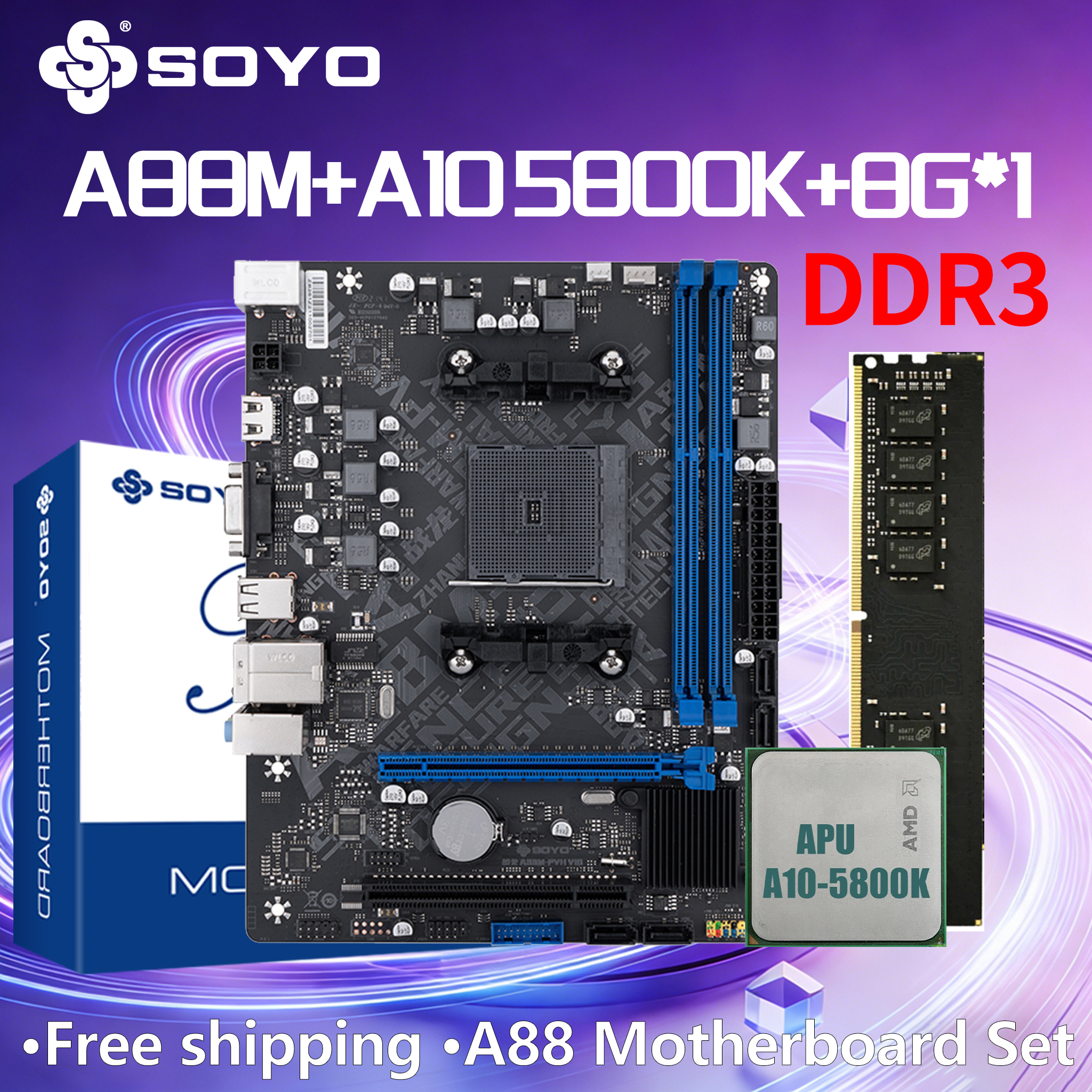 A88M マザーボード SOYO A10-5800K CPU RAN 8G コンピュータコンポーネントゲームマザーボード DDR3 SATA3 AMD FM2 /FM2 PCIE 3.0*16 HDMI VGA USB