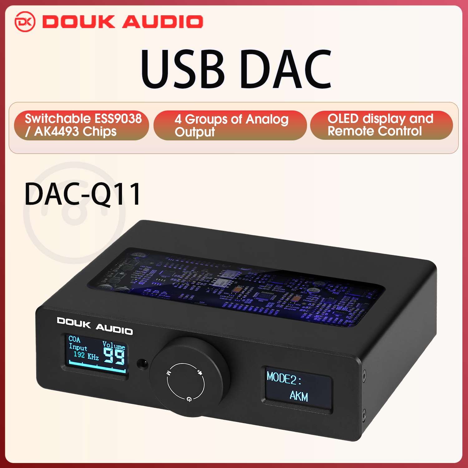 Douk Audio HiFi ESS9038Q2M AK4493 USB DAC オーディオ アダプター COAX/OPT デジタル - アナログ コンバーター DSD256 DAC-Q11
