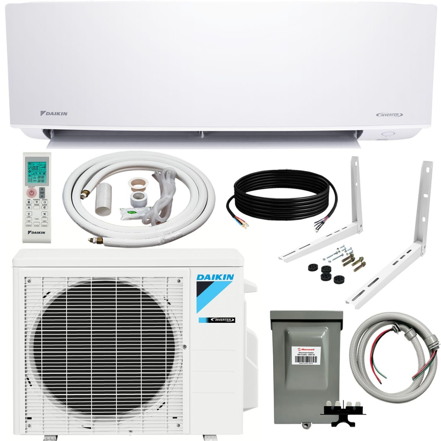 24,000 Btu 18 SEER2 ダクトレス ミニ スプリット ウォール マウント ヒート ポンプ エアコン - R32 15 フィート取り付けキット付き、1/2 ホイップ、カスタム