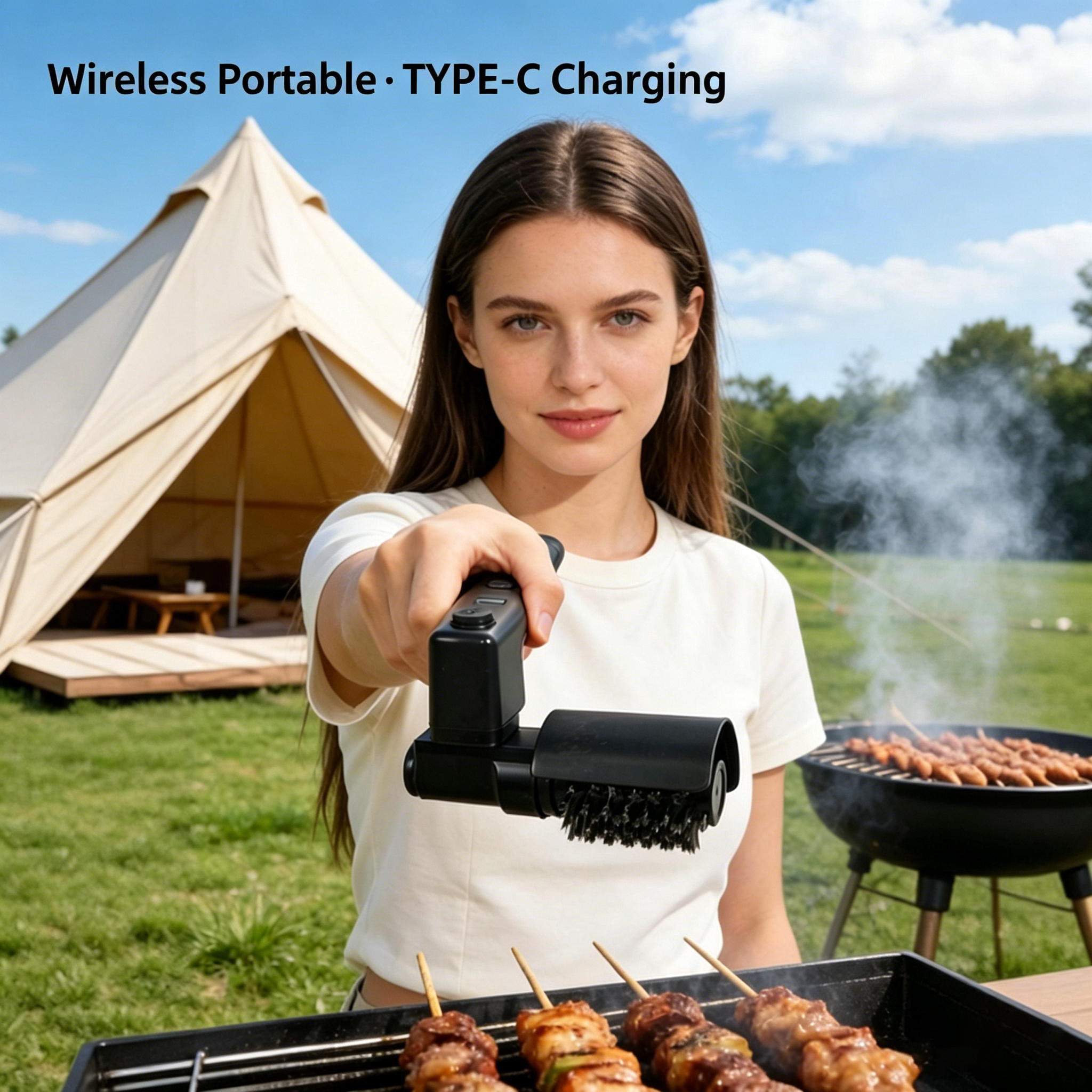電気グリルブラシ 充電式、屋外グリル用3強力スピードBBQグリルブラシ、180°調整可能、ステンレススチールロータリーB