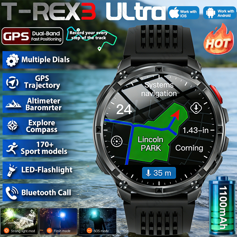 2026 新しい T-Rex3 ウルトラ 1100mAh 超容量バッテリー成人男性スマートウォッチ 1.7 "大画面通話 5ATM 防水スポーツ腕時計