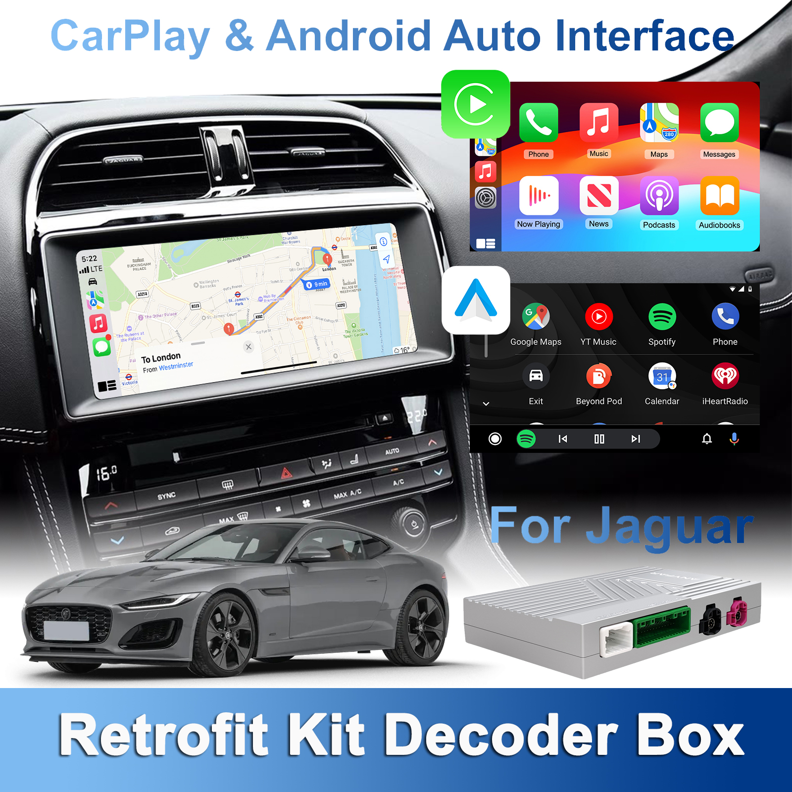 ワイヤレス CarPlay Android Auto レトロフィットキット ジャガー XE XF F タイプ 2016-19 モデル用 8 "/10.25" スクリーン付き OEM スクリーンコントロールを維持