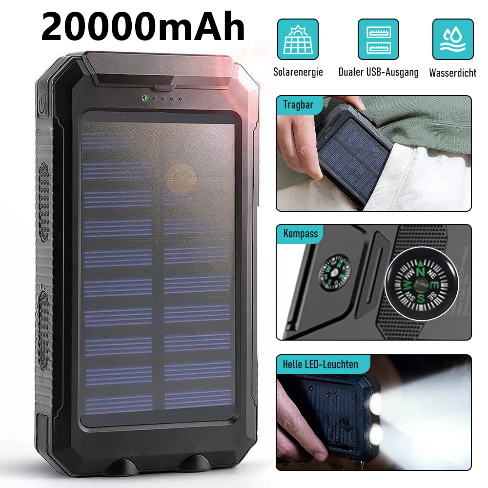 20000mAh 屋外太陽光発電銀行 IP67 防水デュアル USB 充電器 LED 懐中電灯 SOS ライトコンパスポータブル外部バッテリー