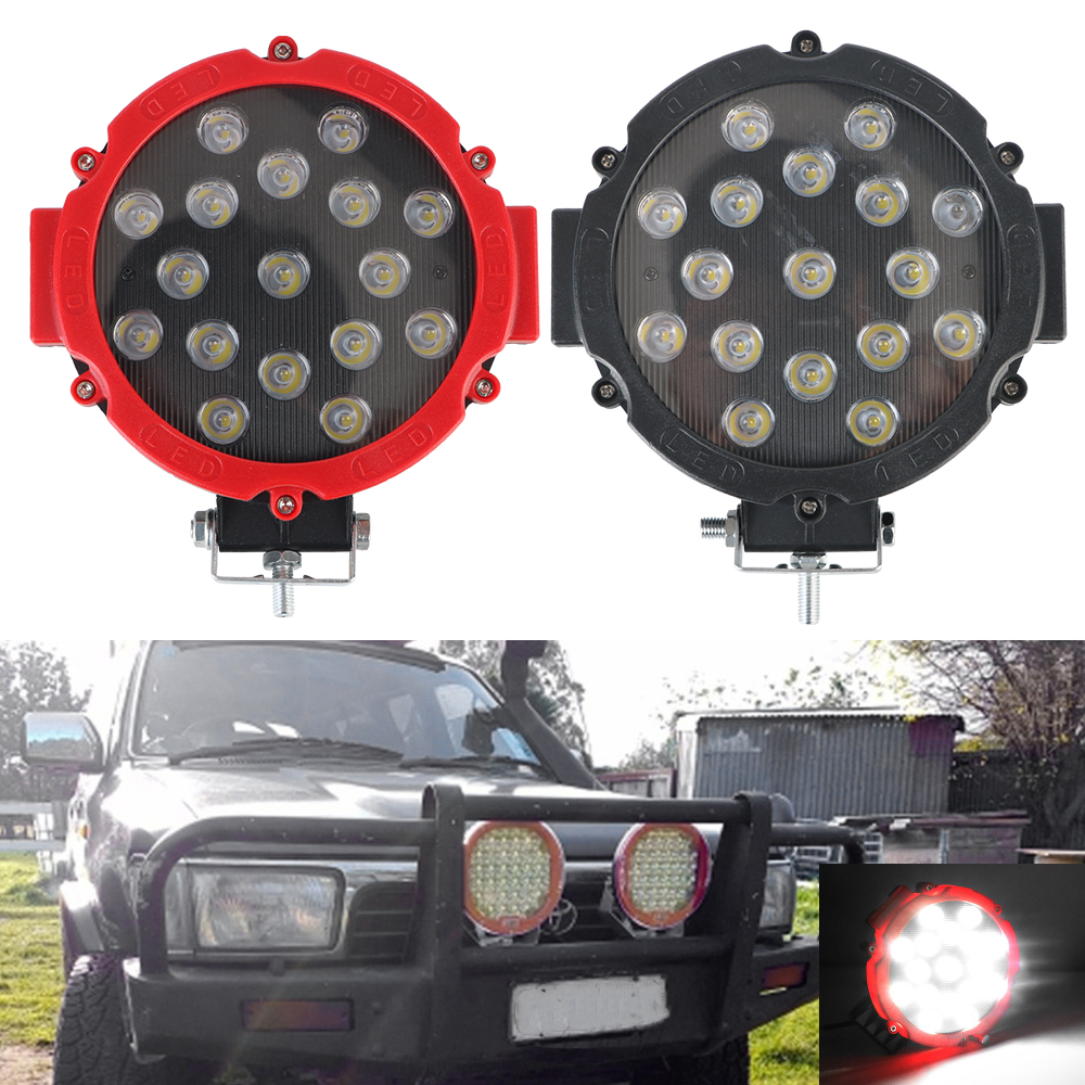 7 インチラウンド LED ライトバー超高輝度トラックトラクター 4x4 オフロードドライビングライトスポットビーム 51 ワット LED ワークライト