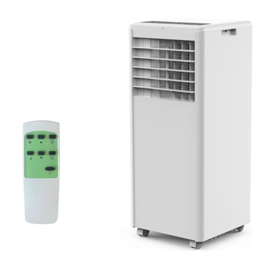 ポータブルエアコン 8000 BTU 中小規模の部屋用 プラスチックハウジング、白、除湿器、ファン、スリープ付きのコンパクトなデザイン