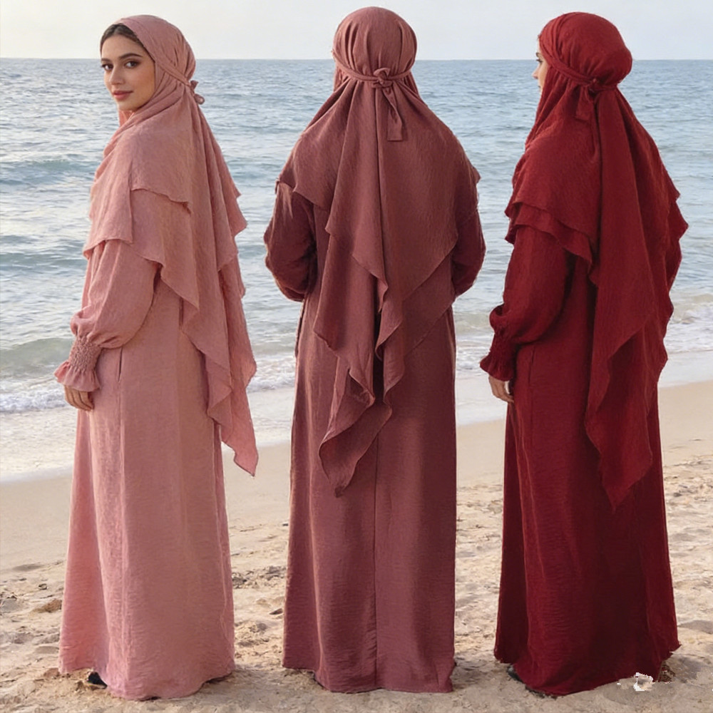 イードジェラバ Khimar Jalabiya 女性イスラム教徒の祈りの衣服 2 ピースドレスセットフード付きアバヤヒジャブスカートイスラム服カフタンラマダン