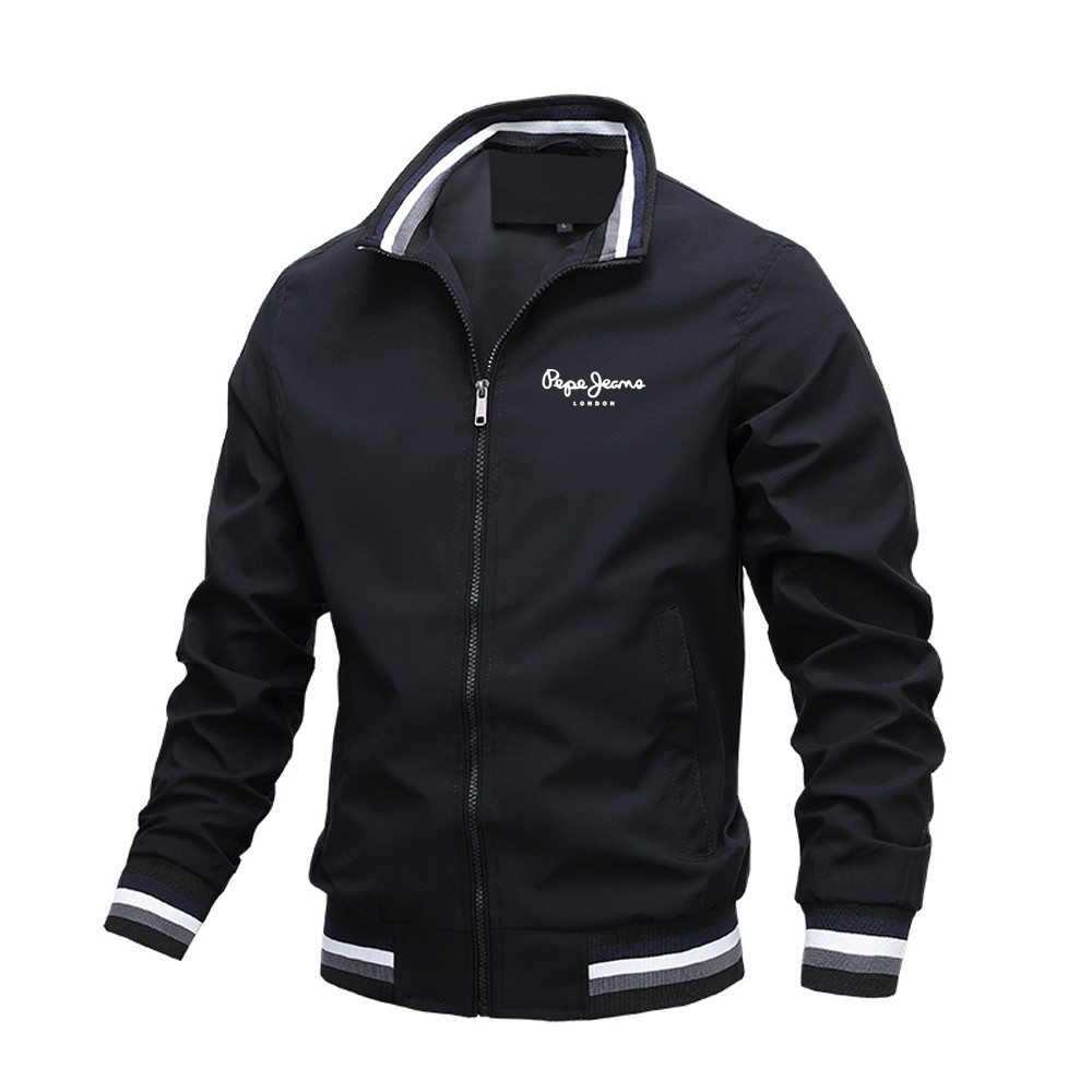 Men's Outdoor Sports Windbreaker Printed Stand Collar Zipper Coat Windproof Waterproof Casual Jacket
