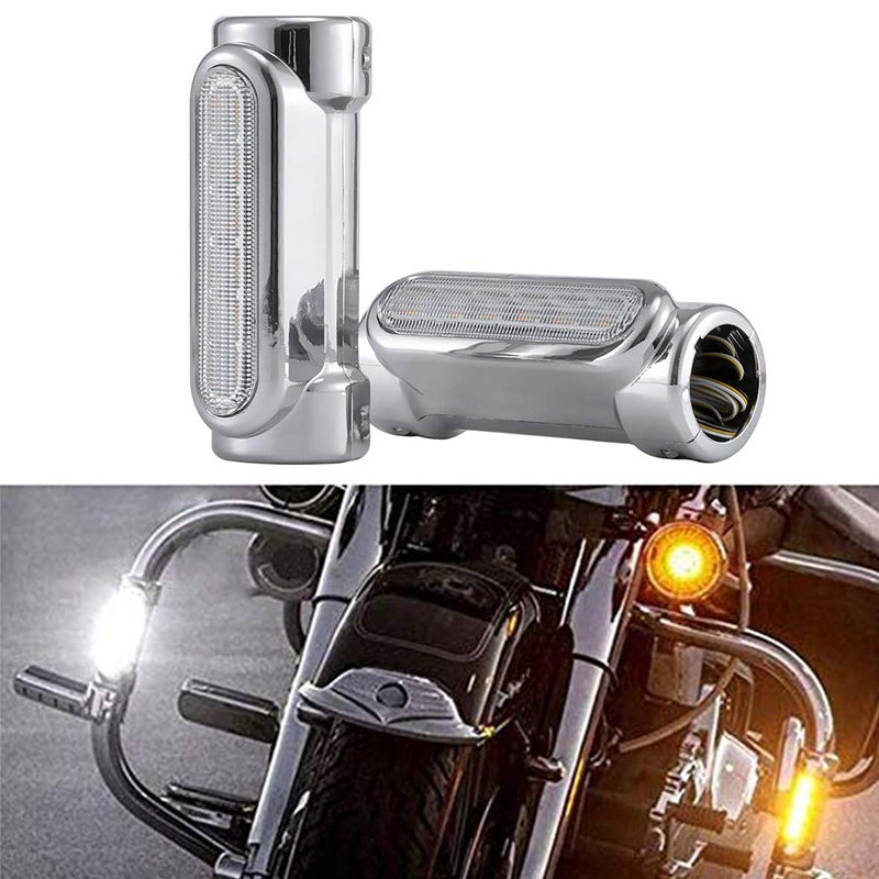 オートバイクラッシュバー LED ハイウェイバースイッチバックドライビングライト/ターンシグナルライトハーレーバイクツーリング勝利ブラック/クローム