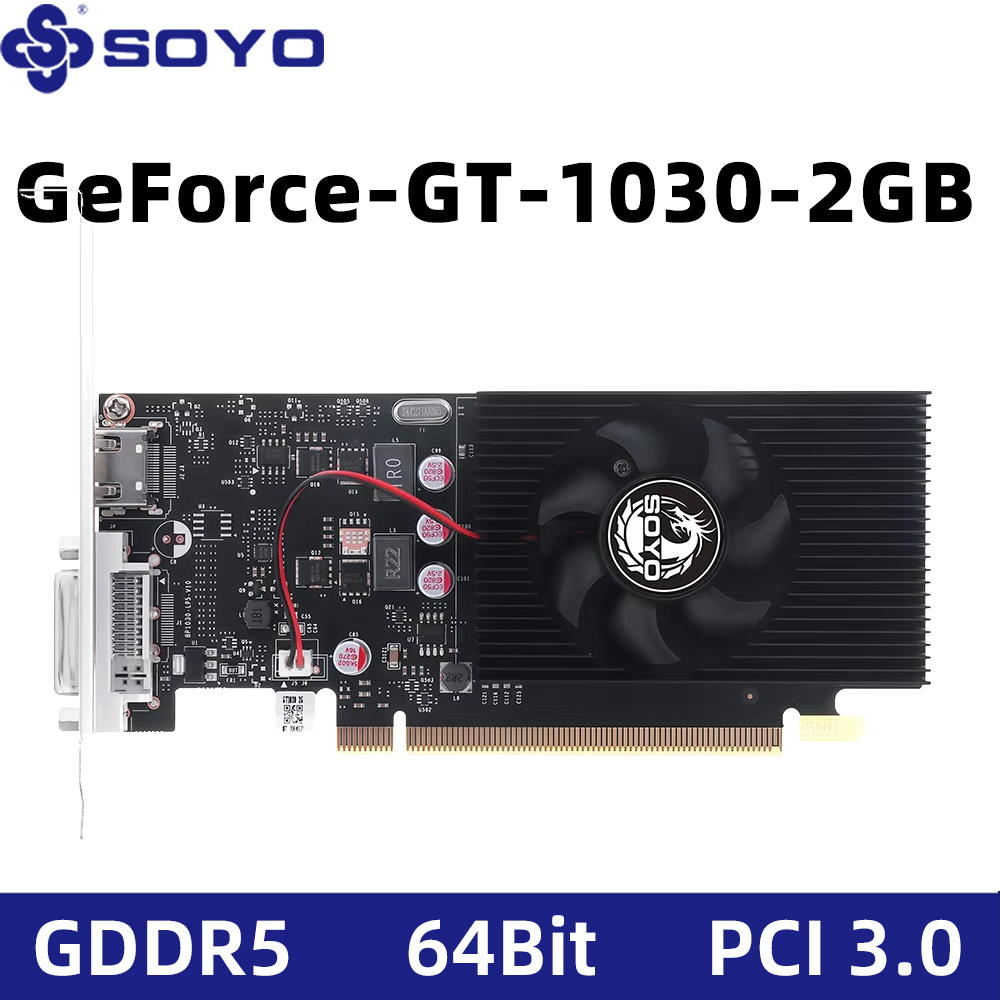 SOYO GeForce GT 1030 2GB グラフィックカード GDDR5 64ビット PCIe x4 3.0 デスクトップビデオカード 低消費電力 HDMI DVI PCゲーム コンピューターコンポーネント