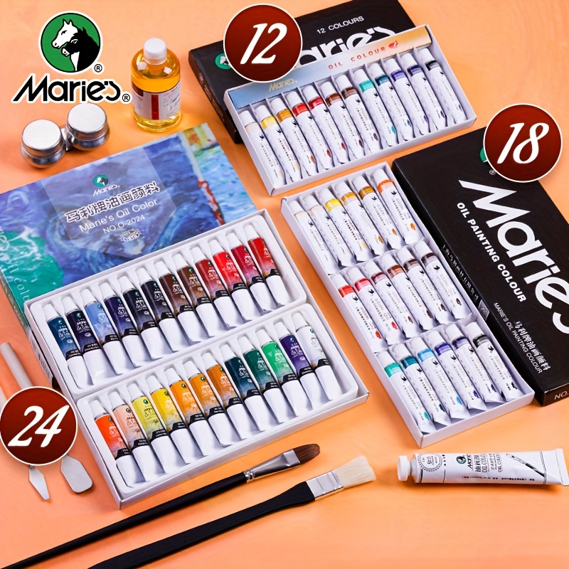 Marie's オイルペイントセット、24/18/12 油ベースカラー、キャンバス用 12 ml/0.42 オンスのチューブ、アーティスト、大人、学生へのギフトに最適