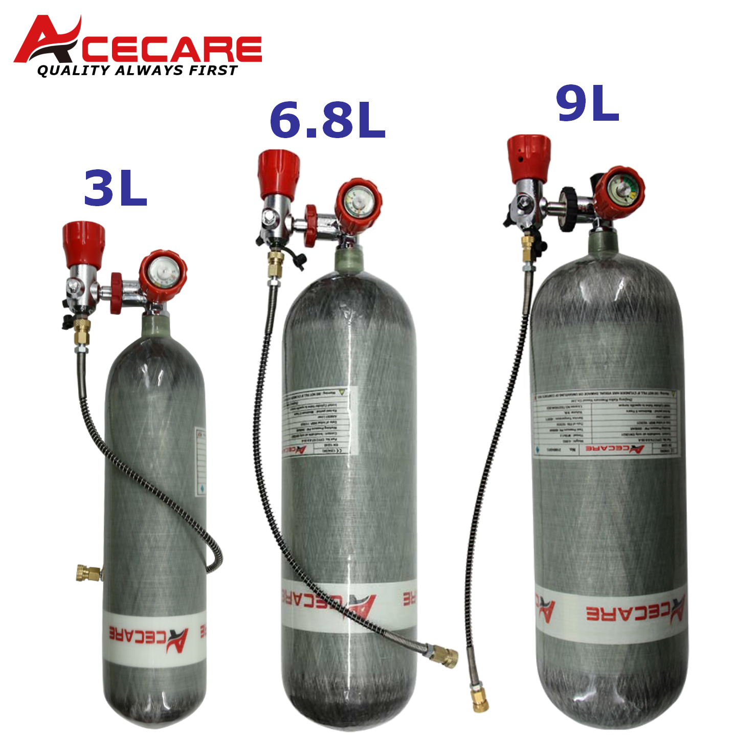 Acecare 3L/6.8L/9L CE カーボンファイバースキューバダイビングタンクボトル 30Mpa 300Bar 4500psi バルブ充填ステーション M18 * 1.5 SCBA 火災安全