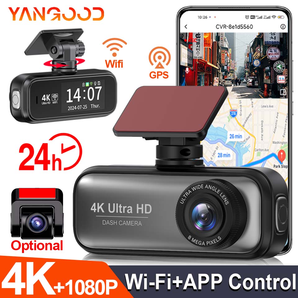 4KウルトラGPS WiFiダッシュカムデュアルレンズドライブレコーダー車DVRオプション1080Pリアレンズカメラ24H駐車監視ブラックボックス