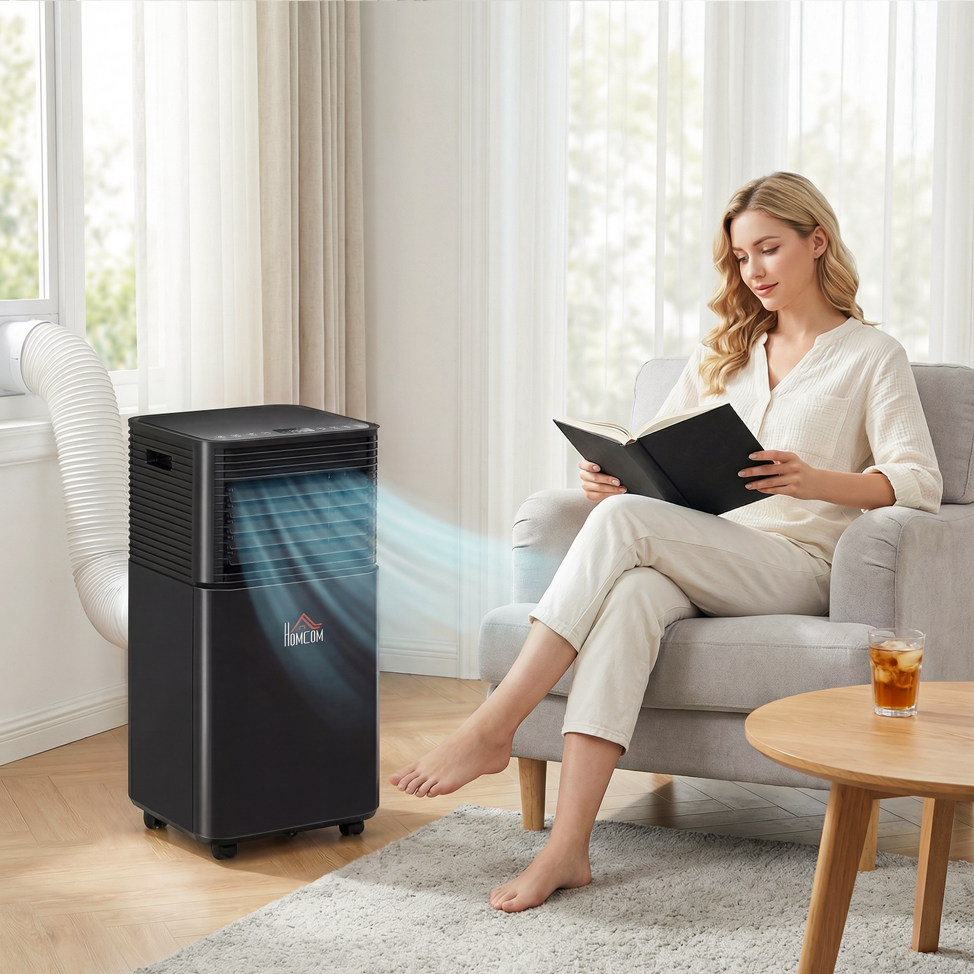 10000 BTU ポータブルエアコン 除湿機、冷却ファン、スリープ、リモート、24 時間タイマー、自動オフ、ブラック