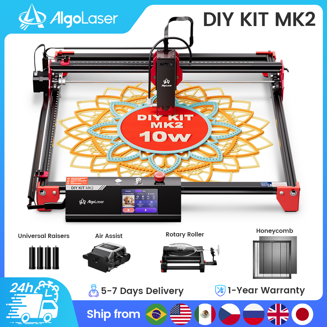AlgoLaser DIY キット MK2 レーザー彫刻機セット タッチ スクリーン オフライン ハニカム作業テーブル付き ロータリー ローラー エア ポンプ カラムを高める