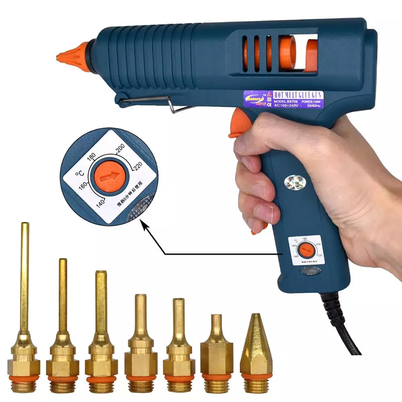 150 ワットホットメルトグルーガン温度制御付き家庭用 DIY 工業用製造使用 11 ミリメートルのりスティック純銅ノズル