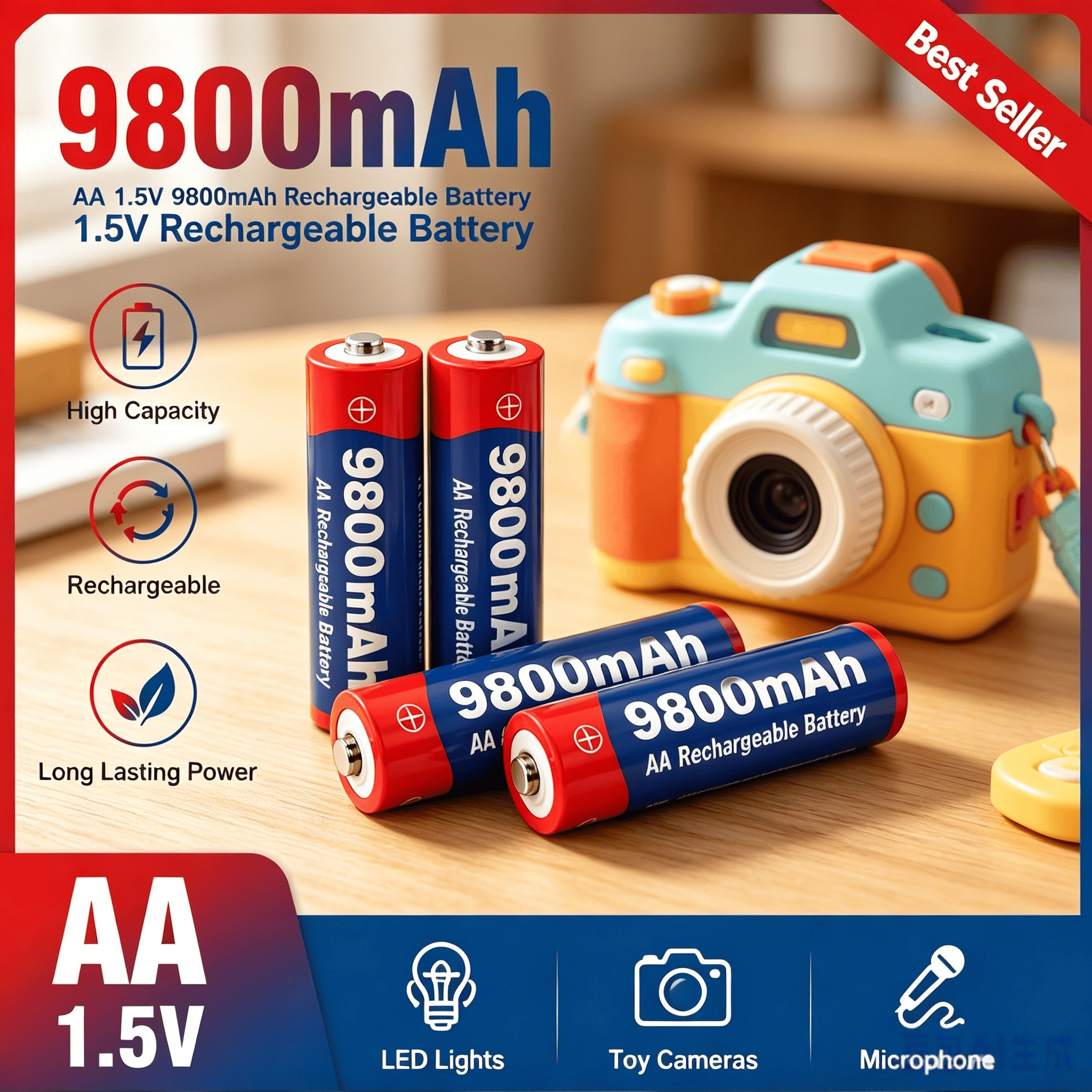 1.5V 充電式バッテリー AA 100% オリジナル高品質 AA 9800mAh LED ライト、おもちゃのカメラ、マイクバッテリー用