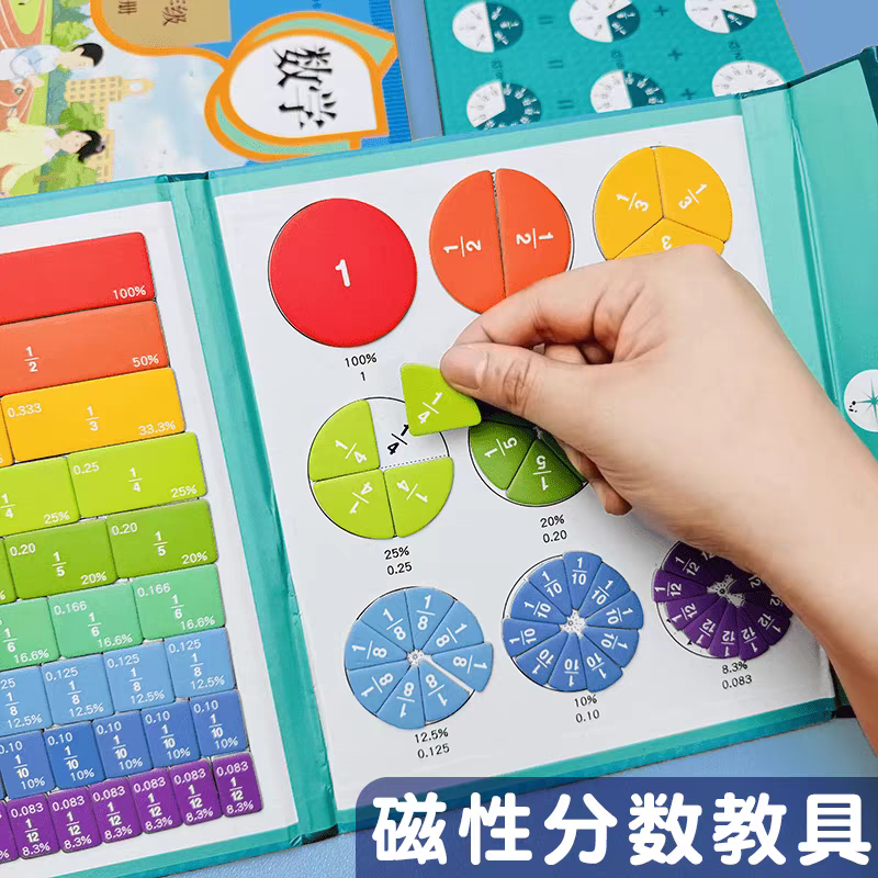磁気分数パズルで算数マスターを目指すモンテッソーリ教育、楽しい算数指導補助具、認知教育