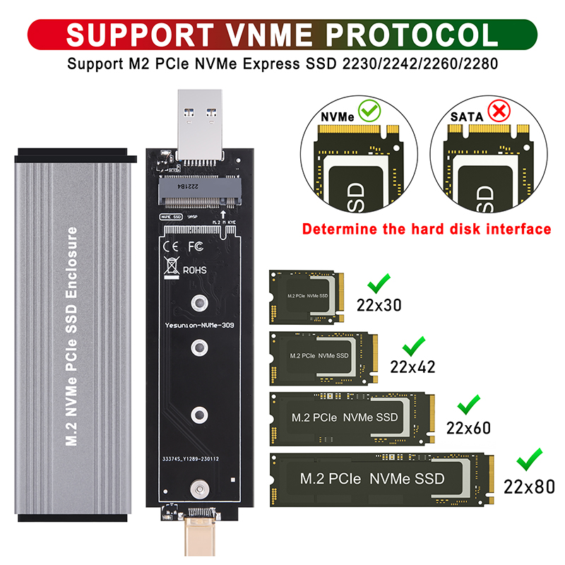 USB3.1 Type-A USB 3.2 Gen 2 Type C 10Gb M.2 SSD ケース NVME エンクロージャ 外部 NVME - USB アダプタ ストラップ M.2 NVME SSD ケース ボックス
