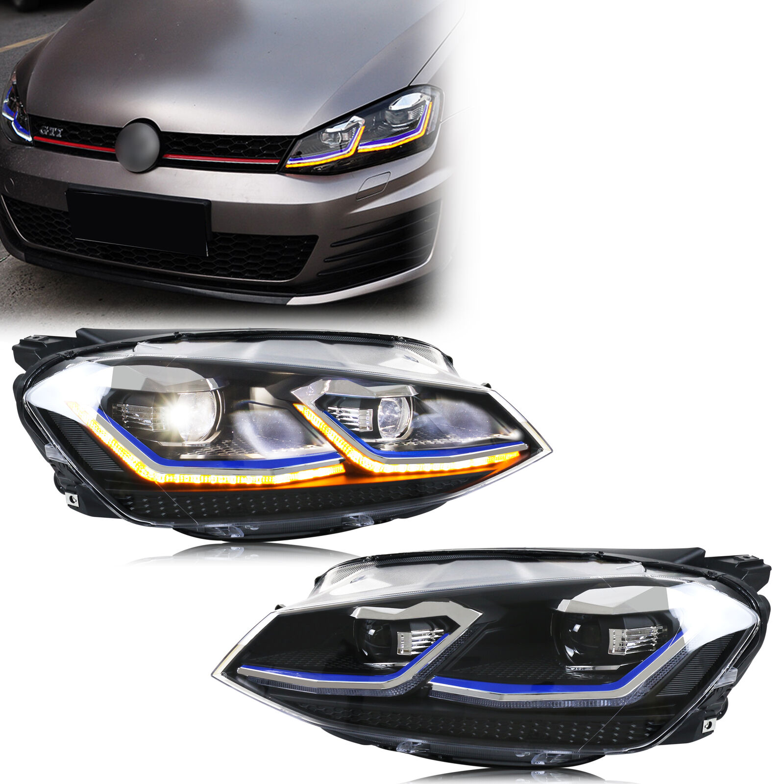 LED ヘッドライト フォルクスワーゲン VW ゴルフ 7 MK7 VII 2013-2017 TDI TSI DRL プロジェクター フロント ランプ アセンブリ [GTI/R/GTD/GTE には適合しません]