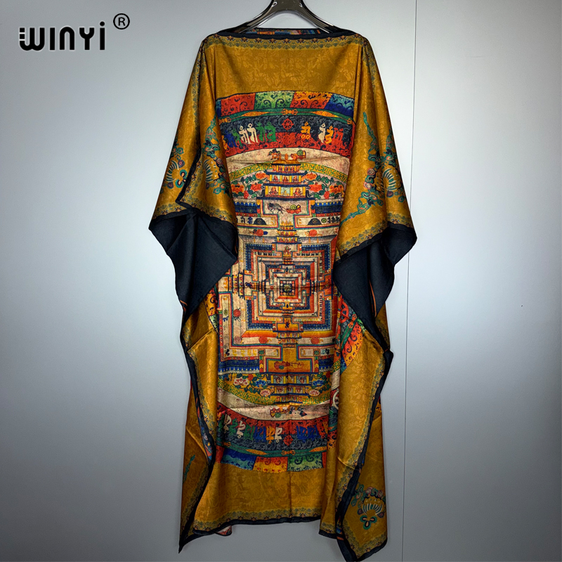 WINYI 高品質ルーズカフタン自由奔放に生きるプリントエレガントなロングドレス女性のイブニングパーティーカフタンアバヤイスラム教徒の女性アバヤドバイ高級