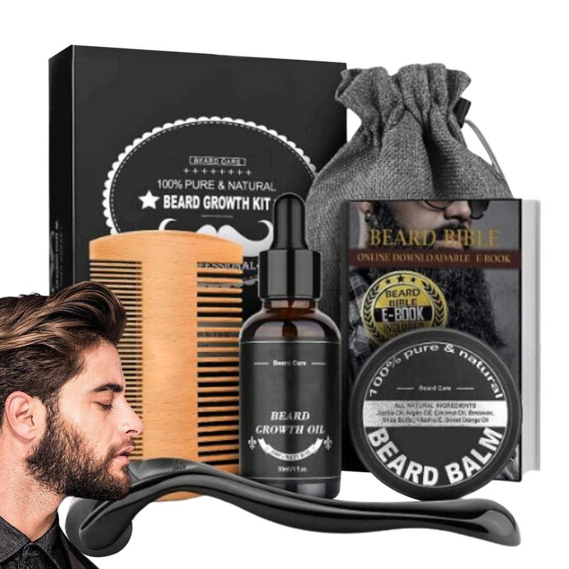 5 個のひげ成長キット男性 Barbe ヘアエンハンサーひげエッセンシャルオイルひげケアリーブインコンディショナー、両面コームひげクリーム