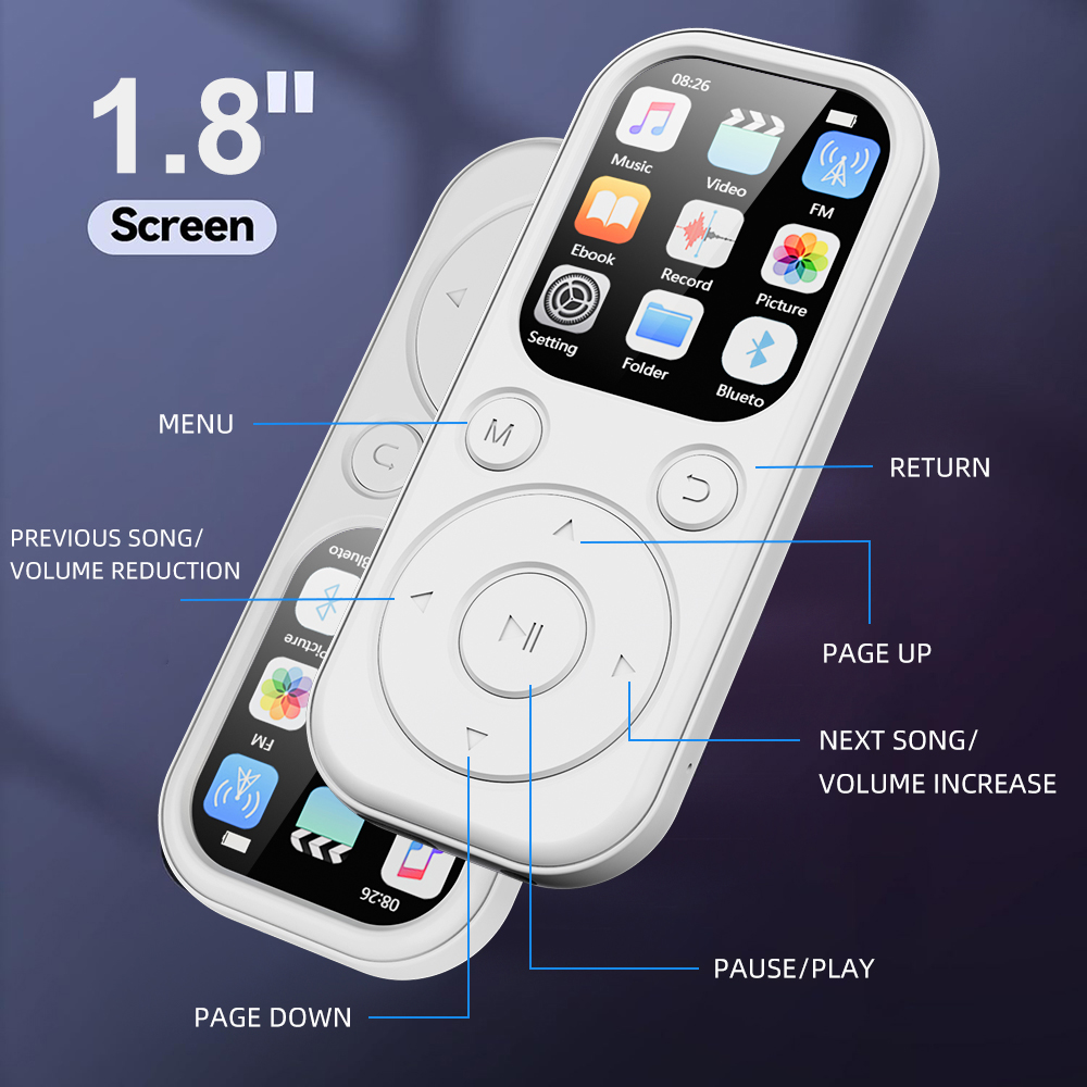 2025 New MP3 Bluetooth Player Type-C Interface 5.4 Bluetooth Version Expandable Memory Card Music Player FM Recording E-book