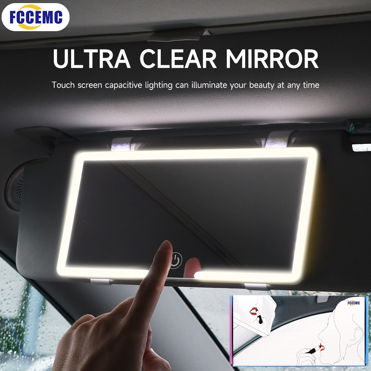 車のインテリアミラーサンバイザープレート LED HD 化粧鏡女の子女性充電式補助光ユニバーサル薄型バニティミラー