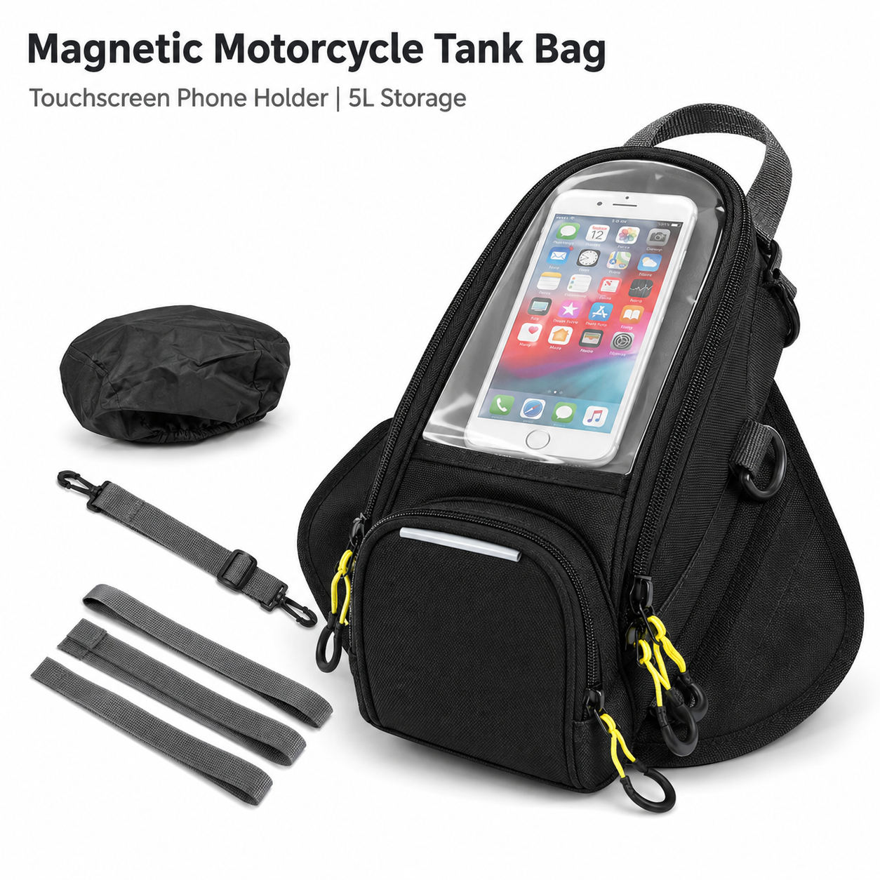 オートバイ磁気タンクバッグ防水燃料タンクバッグタッチスクリーン電話ホルダー付き、5L GPS ナビゲーションライディングストレージバッグ M