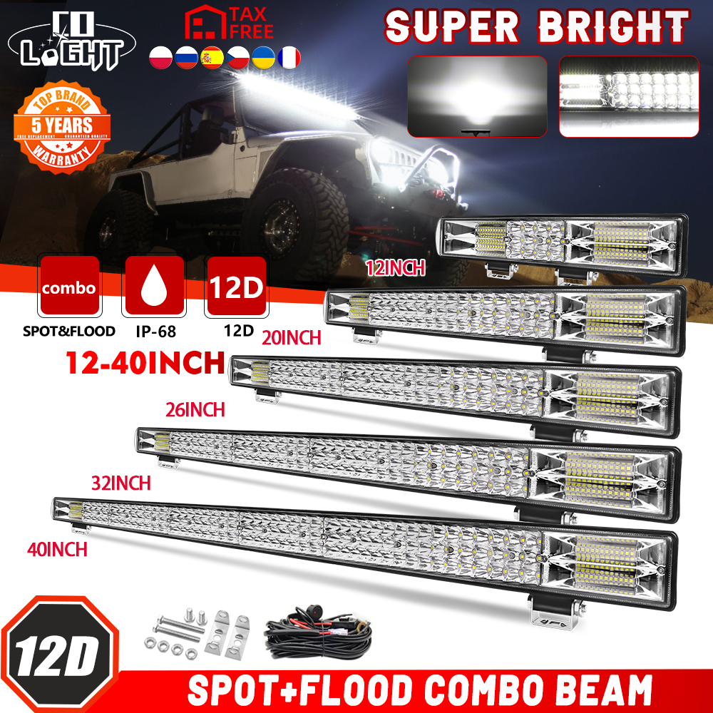 CO LIGHT 12 "20" 26" 32" 40" LED ライトバー 3 列 90000LM フラッドスポットオフロード LED ドライビングライト ピックアップトラック SUV ATV UTV ボート 4x4 用