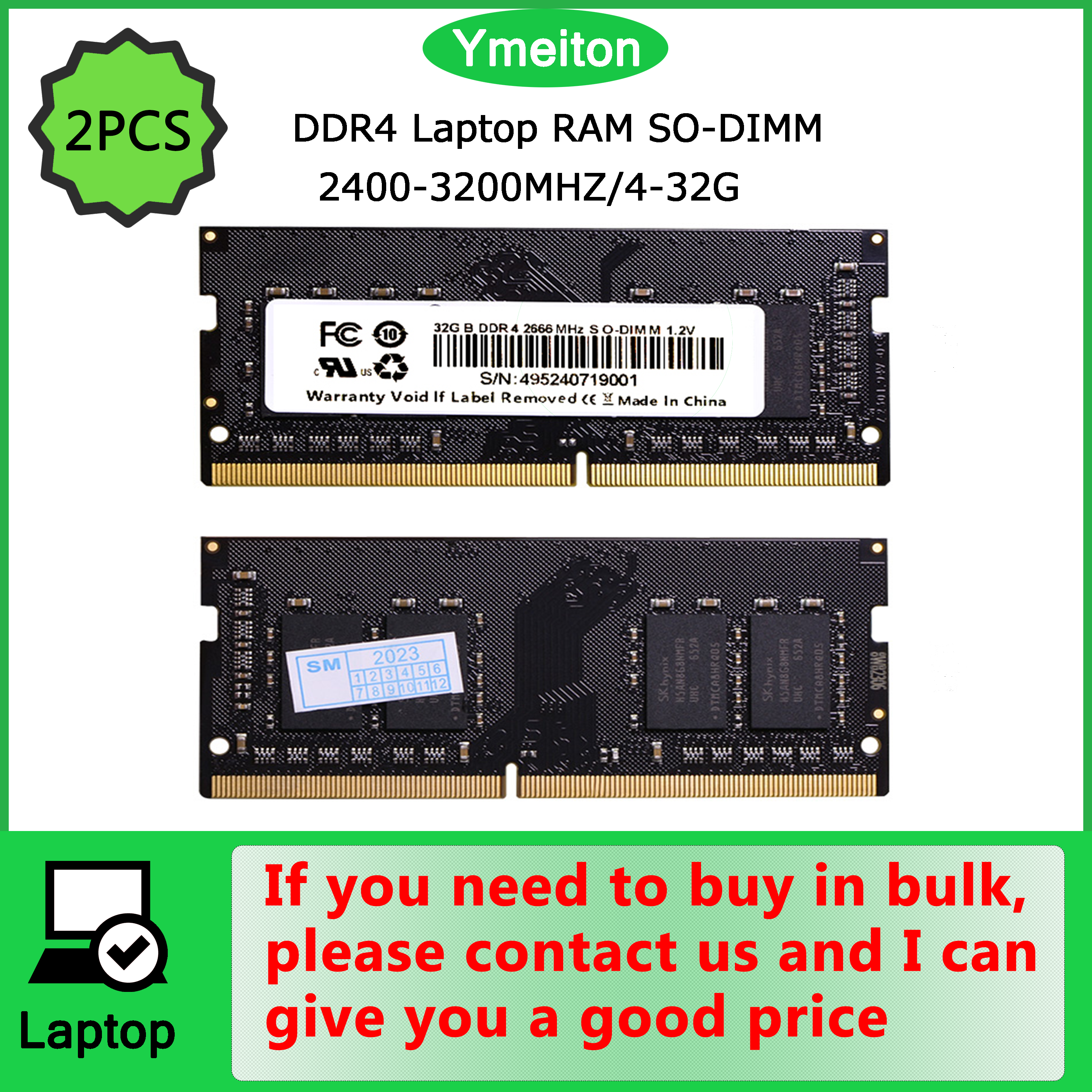 Ymeiton DDR4 2枚組メモリーカード 2400MHz 2666MHz 3200MHz 8G 16G 32G SO-DIMM 4 260ピン RAM ノートパソコン用メモリ 一般メモリ 卸売